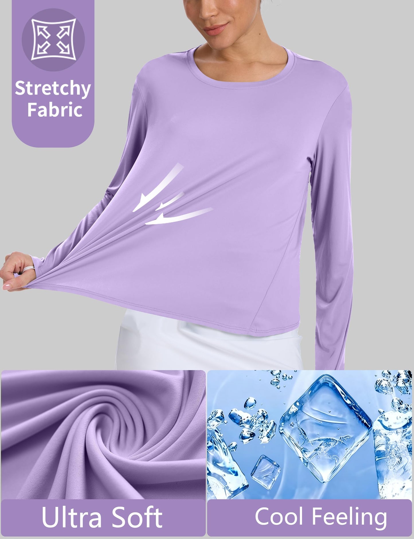CHALLMOTI Women's Sun Shirts UPF 50+ Long Sleeve UV Protection Shirt Rash Guard Lightweight Quick Dry SPF Workout Hiking Tops Purple L