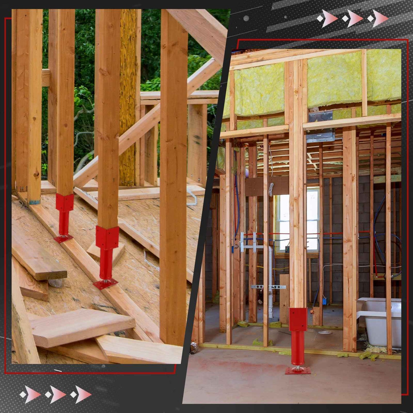 Lasnten 2 Pcs 4" x 4" Screw Jack Post 14.5" - 18.5" Height Range 24700 lbs Load Capacity Adjustable Temporary House Jacks for Leveling Flooring Basement Shore Beams Foundation Repair(Red)