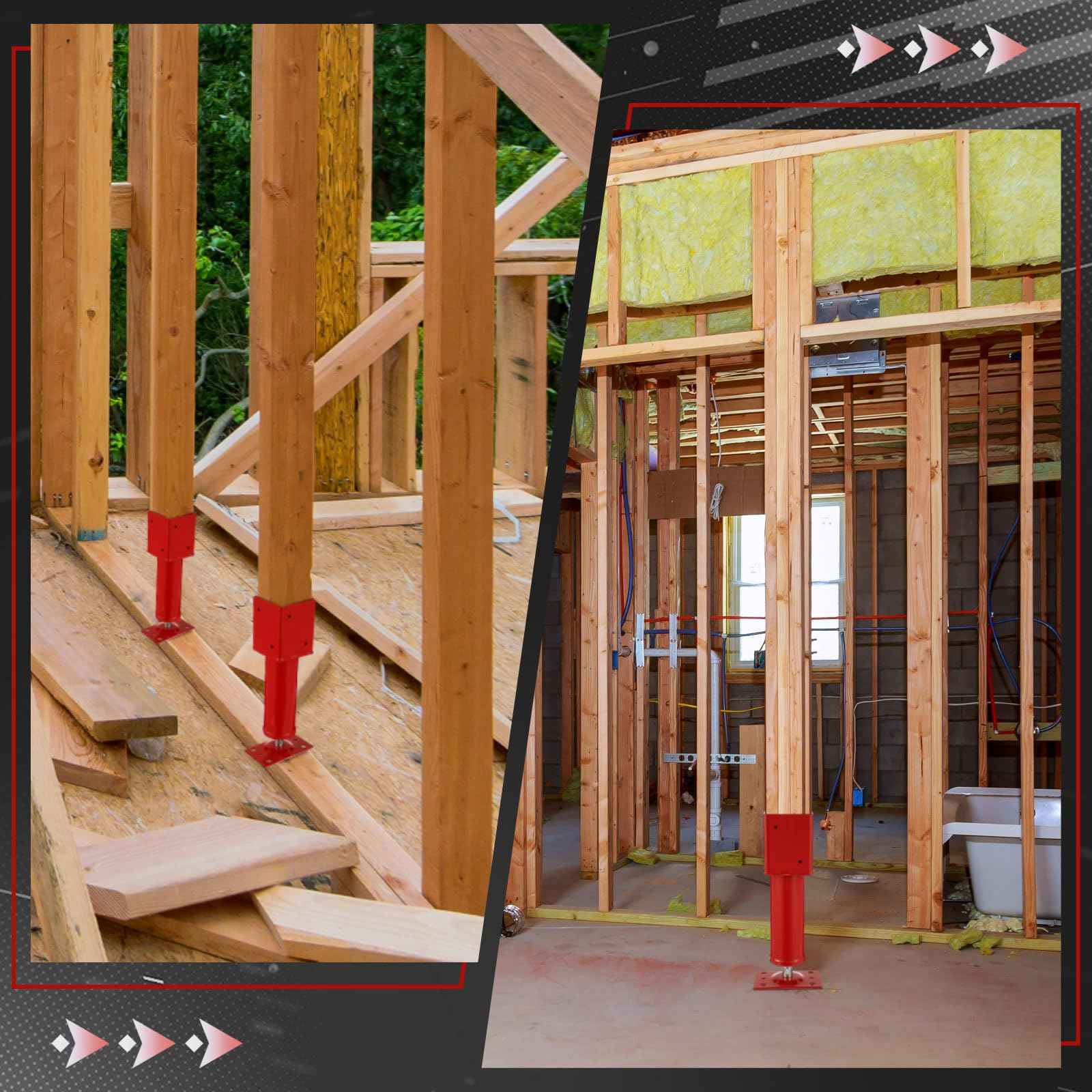 Lasnten 2 Pcs 4" x 4" Screw Jack Post 14.5" - 18.5" Height Range 24700 lbs Load Capacity Adjustable Temporary House Jacks for Leveling Flooring Basement Shore Beams Foundation Repair(Red)