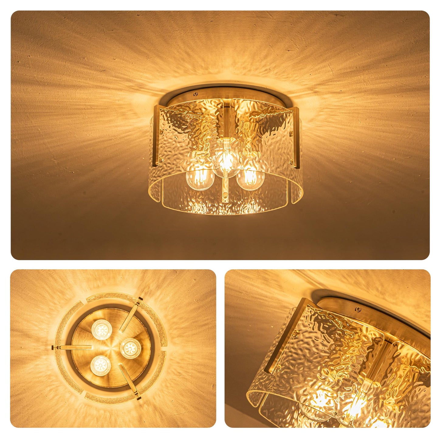 MAYNA Modern Nickel Semi Flush Mount Ceiling Light Fixture, 3-Light Glass Ceiling Light, Hallway Light Fixtures Ceiling Mount for Kitchen Entryway Bedroom Laundry Room