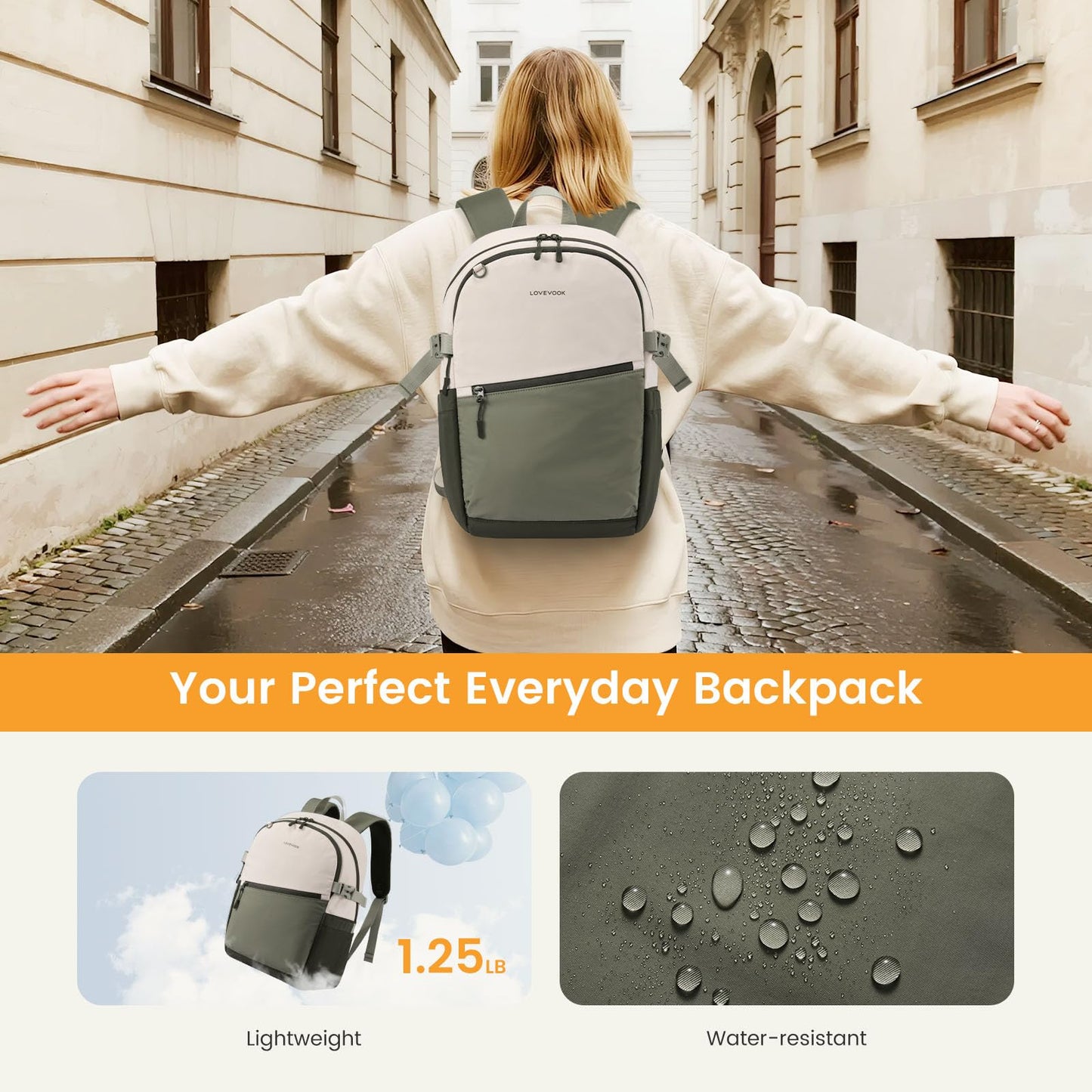 LOVEVOOK Everyday Backpack for Women, Chic Versatile Backpack with Water Bottle Pocket, Lightweight Waterproof Casual Daypack for City Work Commute, College, Travel & Gifts, Black