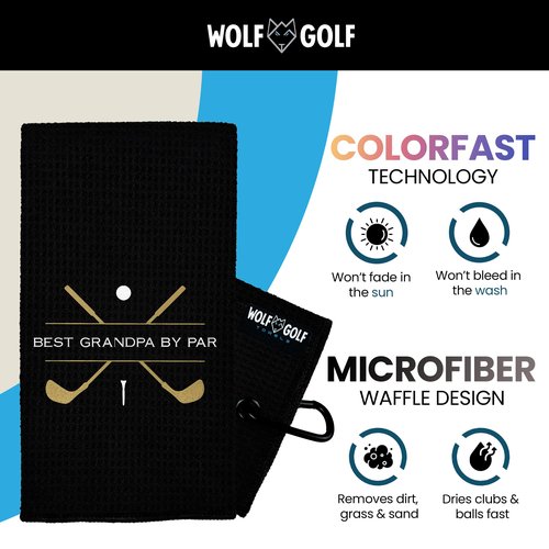 Wolf Golf Towels Best Grandpa by Par Golf Towel | Embroidered in USA | Golf Accessories for Men