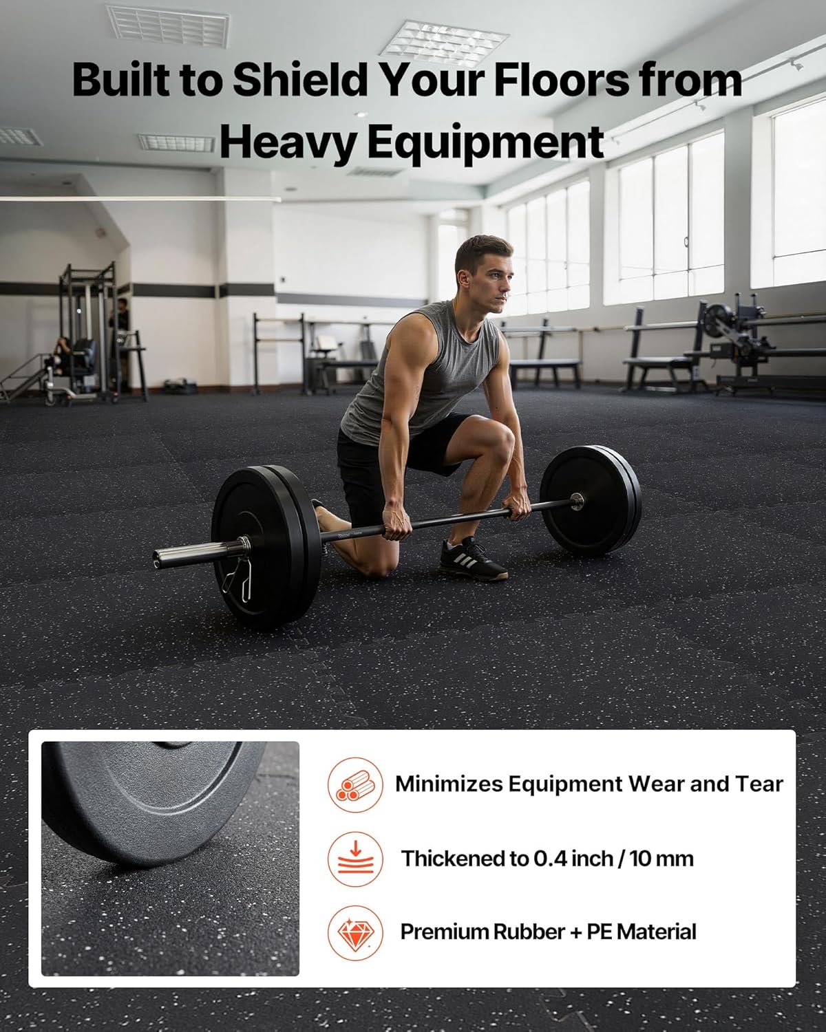 VEVOR Gym Flooring Tiles - High-Density EVA Foam, Interlocking 24 x 24In Mats, 96sq.ft, Black & White