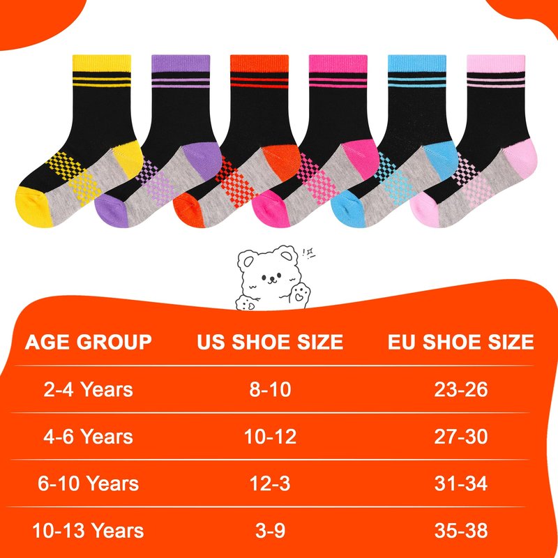 LAETBBE 12 Pairs Boys Socks Toddler Boys Crew Socks Kids Athletic Sock for Children's Sock 2-13 Years