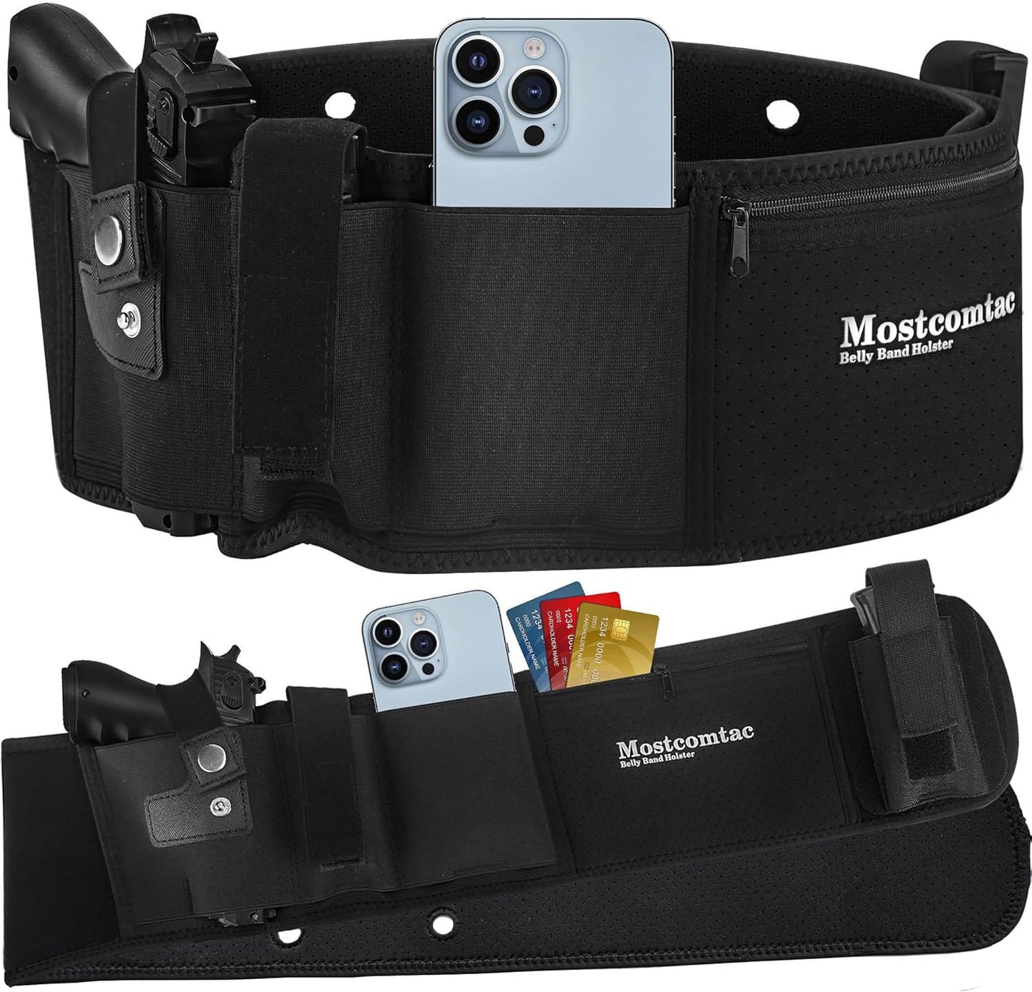Mostcomtac Belly Band Holster - Comfortable Neoprene Gun Holster with Zip Pocket for Glock, Taurus, Ruger, M&P