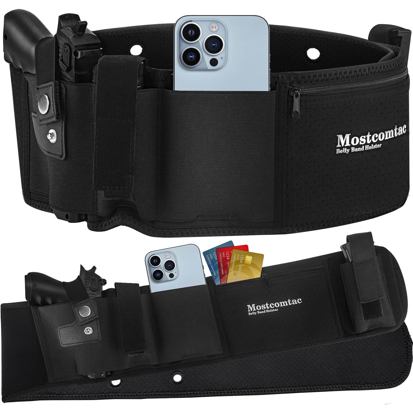 Mostcomtac Belly Band Holster for Men and Women - Comfortable Gun Holster for Pistol Fits Glock 19 17 42 43 43x, Taurus, Ruger LCP, S&W M&P Shield, Breathable