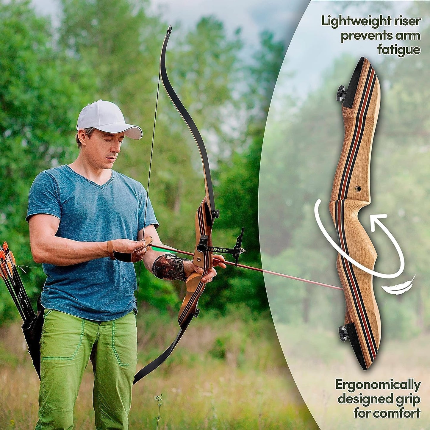 KESHES Takedown Recurve Bow and Arrow Set for Adults & Teens 62" - 15-60lb Draw Weight, Right & Left Handed Bows - Archery Set with Bowstring, Arrow Rest, Stringer Tool, and Bow Sight - 40 Left Hand
