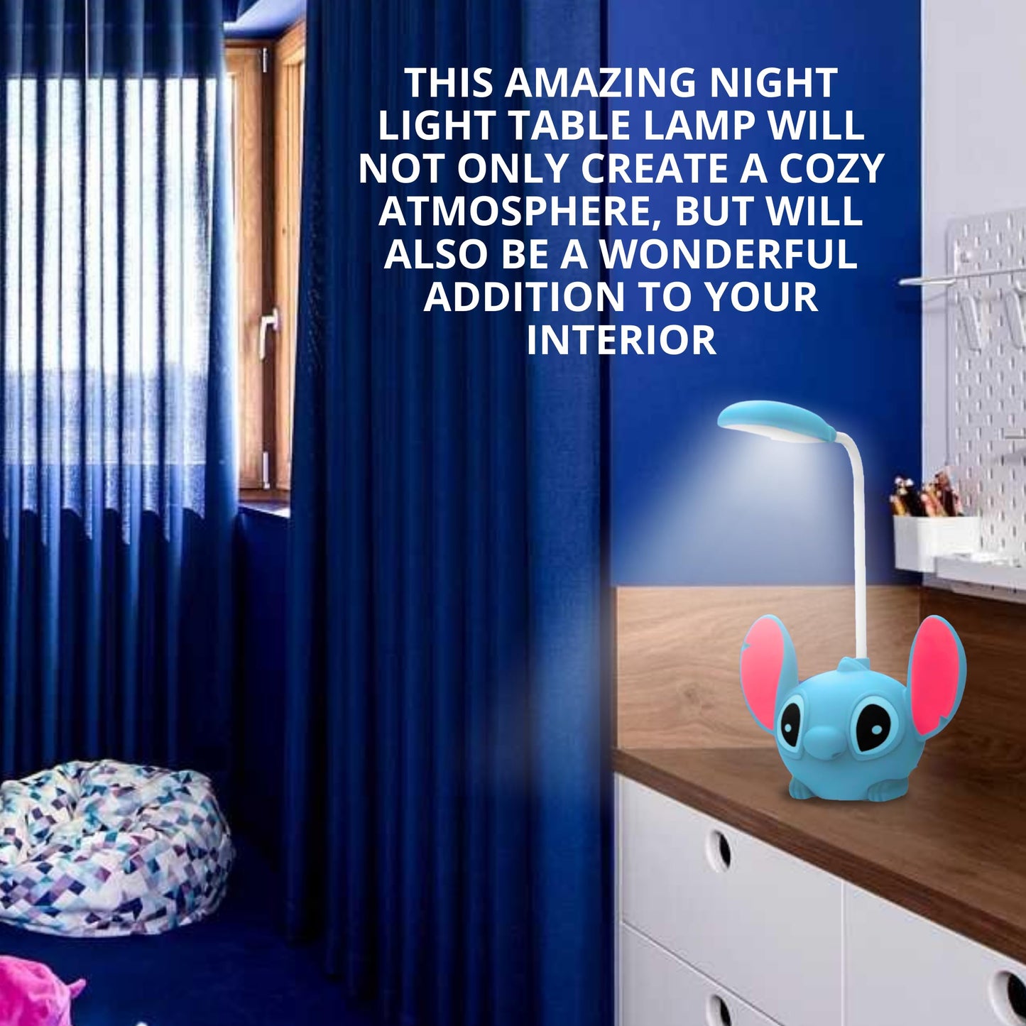 BOGAZNET Blue Cartoon Kids Desk Lamp – Night Table Light Cartoon Figural Cute Table Lamp for Kids Bedroom Light for Bedrooms Boys Room Decor Birthday Gift