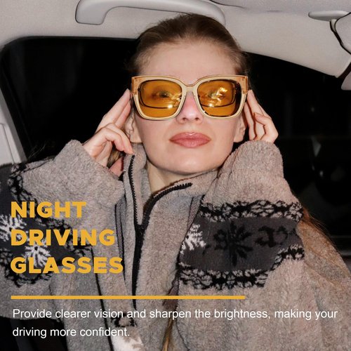 LVIOE Night Vision Driving Glasses Fit Over Prescription Glasses, Wrap Around Nighttime Anti Glare Polarized