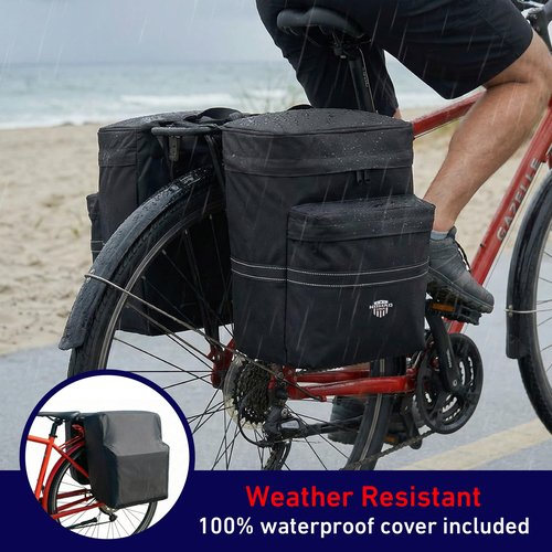 Nomad USA 34L Bicycle Saddlebags Pair XL 2-in-1 Bike Panniers Converts to Backpack Carry Bag Reflective Everyday Scooters Commuters Bike Rear Rack Bag w/Rain Cover for Students,City,Road,Mountains