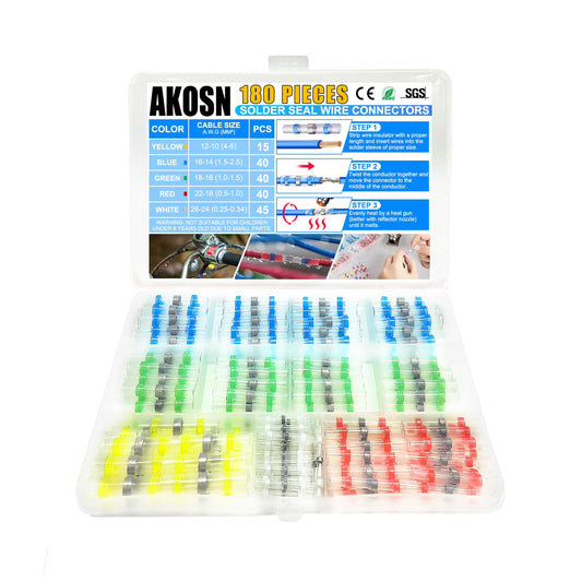 5 Sizes, 180 Pieces - Heat Shrink Butt Connectors, Solder Seal, Waterproof Self Shrink Electrical Connector Kit- for Wiring, Soldering, Marine, Automotive