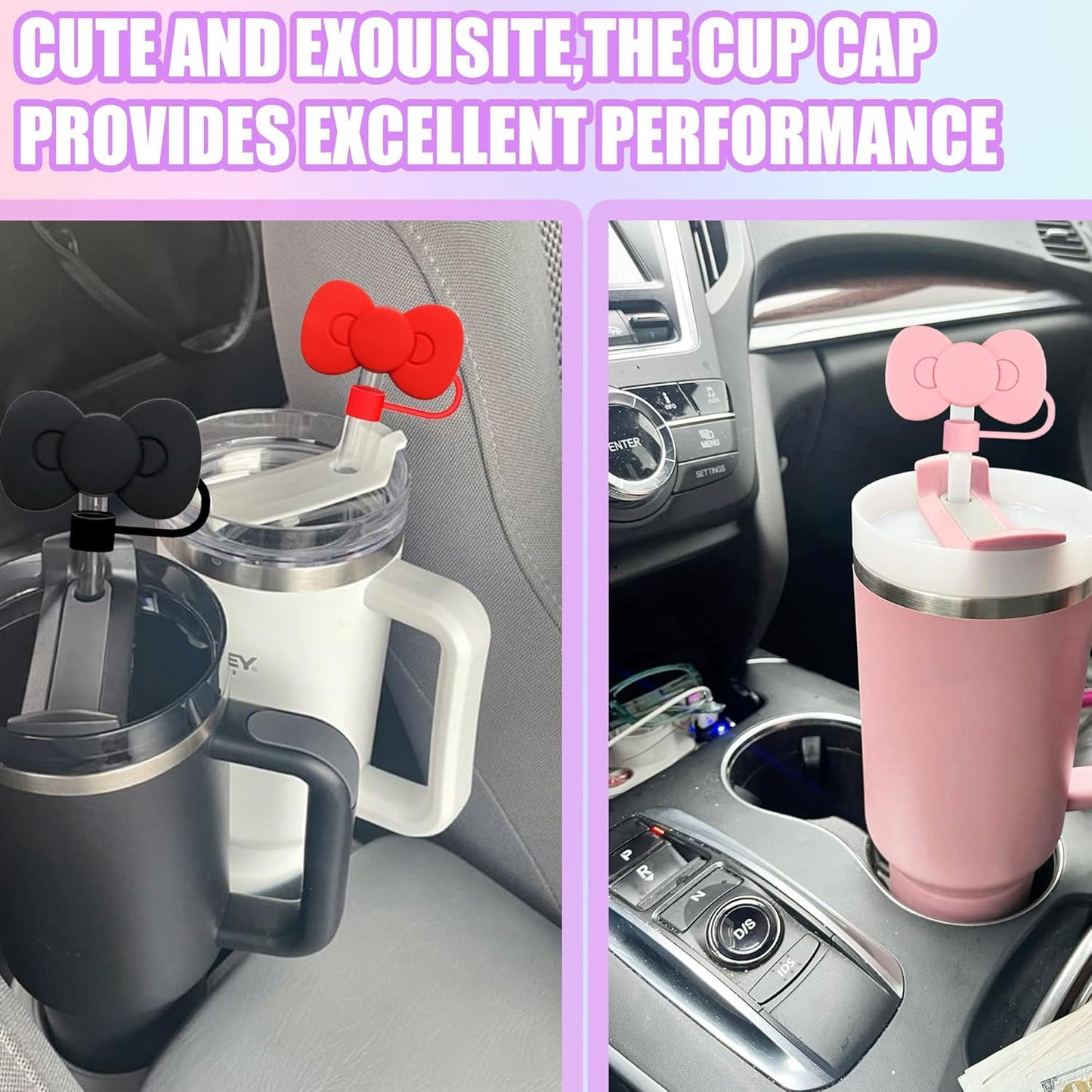 Skiennix Cute Bow Silicone Straw Toppers - 6 Bow-Shaped Covers for Stanley Cups 30 & 40 Oz | Reusable Accessories