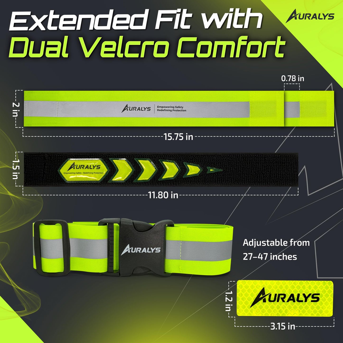 Auralys® 4 in 1 Reflective Running Gear, Adjustable Belt, Arm Bands, Ankle Straps & Bike Stickers for Night Visibility, Safety Gear, Reflective Tape Straps for Clothing, Night Dog Walking, Cycling