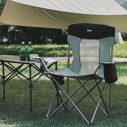 Byliable Portable Camping Chair - Lightweight Foldable Design with Drink Holder & Cooler Pouch | Gray/Black