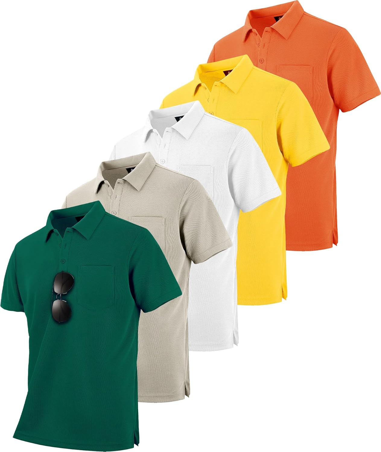 SCODI Men's Pocket Polo Shirts - Moisture-Wicking Short Sleeve Golf T-Shirts | 5-Pack Casual Athletic Wear