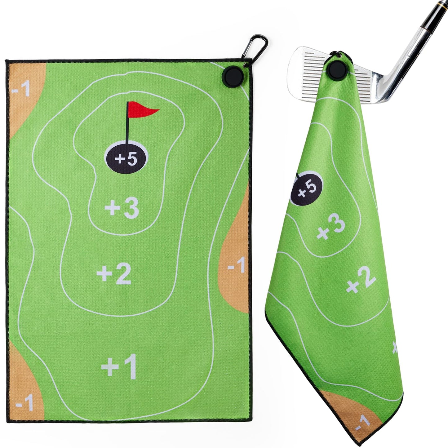 Gbourly Magnetic Golf Towels with Clip, Microfiber Waffle Design, Industrial Strength Magnet for Strong Hold to Golf Bags, Carts & Clubs (Multiple Colors Available) (Green Hole in One)