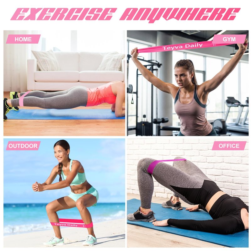 Teyva Daily 50 Pcs Resistance Loop Exercise Bands for Booty Workout Stretch Exercise Bands 5 Level Each Set with Storage Bag Non Slip for Legs Squat Resistance Loop Women Men Fitness(Pink)