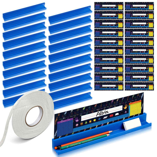 PerKoop 10 Pcs Classroom Desk Name Plates Holder Set Index Cards Storage Classroom Name Tags Kids Desk Accessories Desktop Helper Prop and Park Station Tray Organizer Water