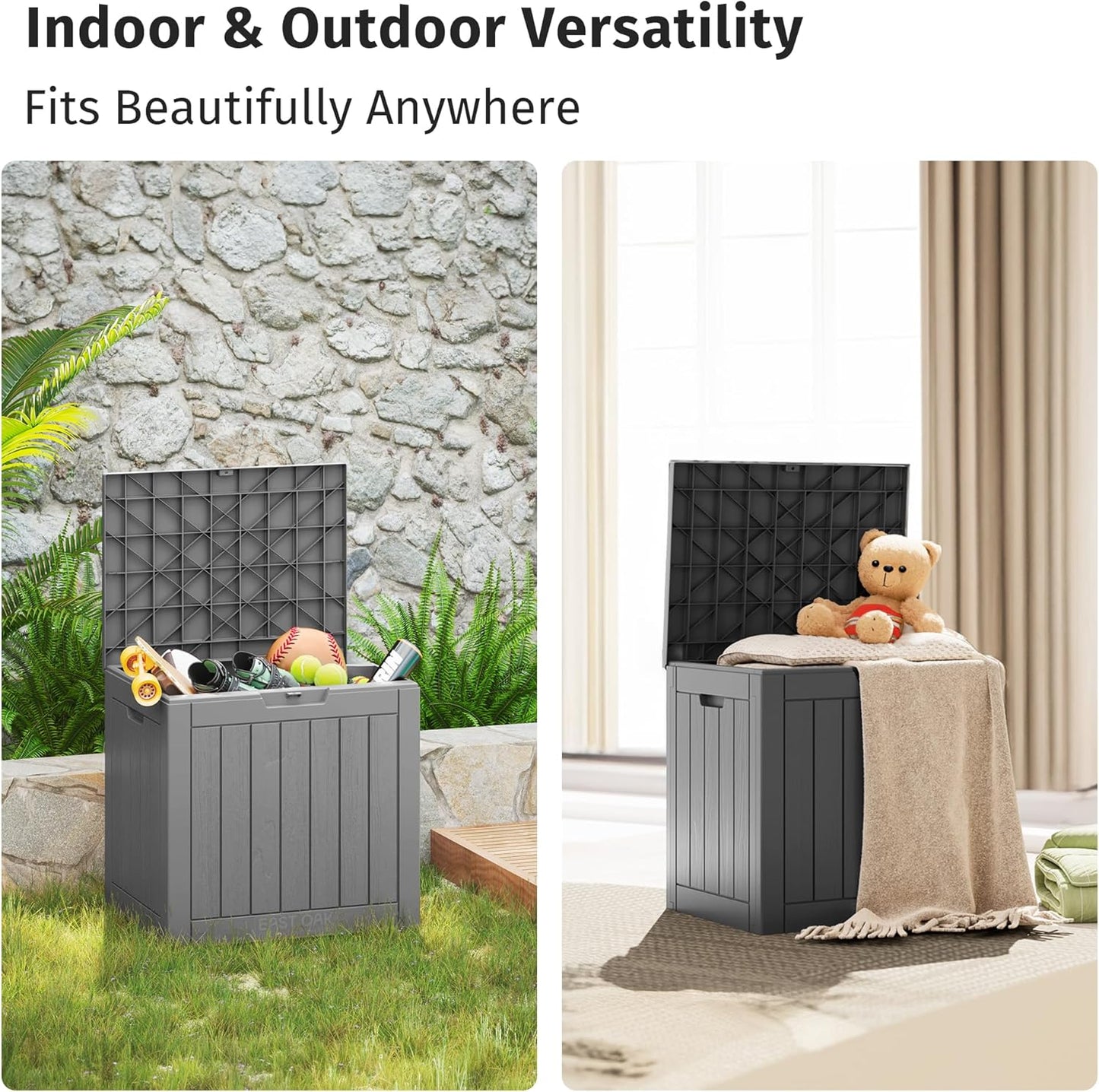 31 Gallon Waterproof Outdoor Storage Box - Lockable Resin Deck Bin for Patio Cushions & Tools - UV Resistant, Black