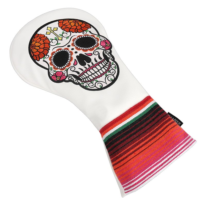 SHABIER White Golf Hybrid Headcover with Orange Flower Embroidery Sugar Skull Design for Golf Club