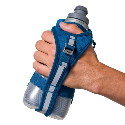 Nathan SpeedDraw 2 Insulated Handheld Running Water Bottle Flask 18oz – Double-Wall Insulation, Ergonomic Grip, Blast Valve Cap, Phone & Key Storage Pockets, Reflective Design