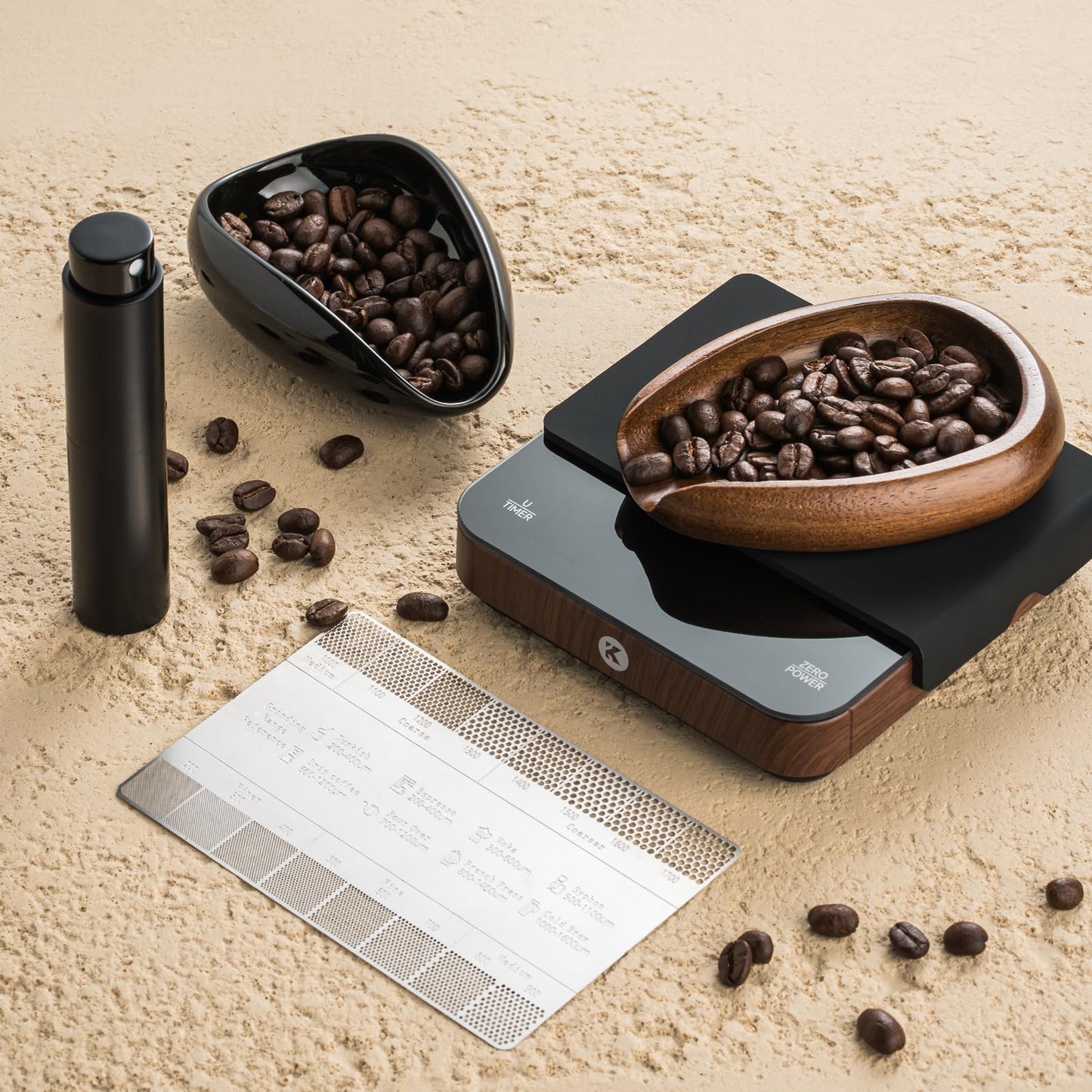 KitchenTour Organic Coffee Kit - Wooden Dosing Cup & 8ml Anti-Static Sprayer - 2-in-1 Barista Set for Espresso/Cold Brew