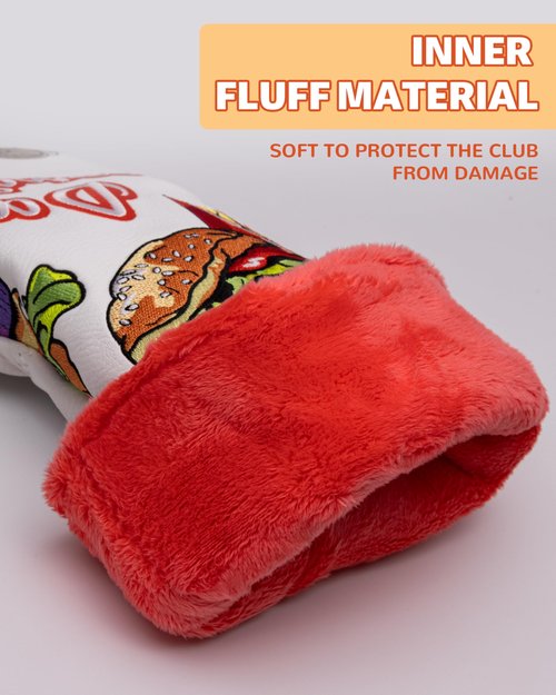 Golf Club Head Covers, Fairway Wood Head Covers, Classic Burger Fries Design, Premium PU Leather and Advanced Embroidery with Velour Lined Funny Golf Head Covers for Most Brands