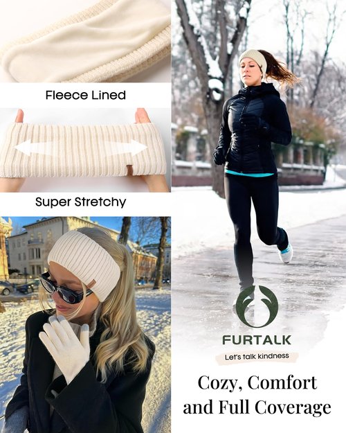FURTALK Winter Warm Beanie Knit Hat Touchscreen Gloves Scarf Set Soft Fleece Lined Double Layer Skull Cap Gifts for Women
