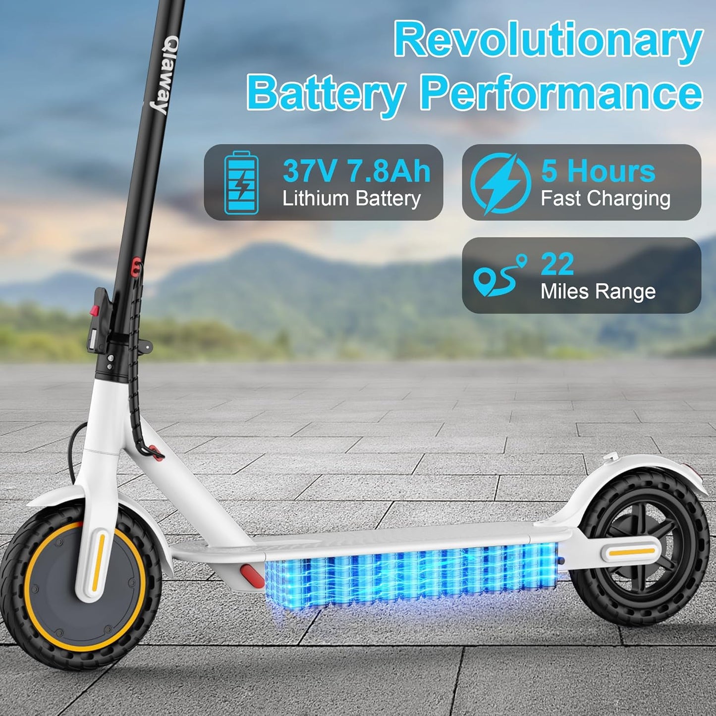 Qlaway 8.5" E-Scooter for Adults - 19/22 MPH Speed, 350/500W Motor, 22 Miles Range, Foldable Design