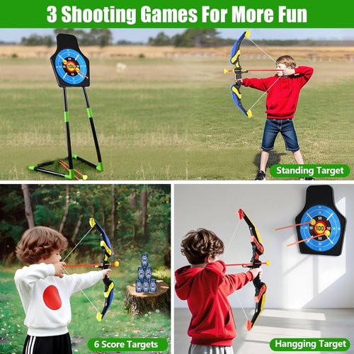 **Skiennix Bow and Arrow Toy Set - 2 Pack with 24 Suction Cup Arrows & Target | Indoor/Outdoor Sports Gift for Ages 4-12**