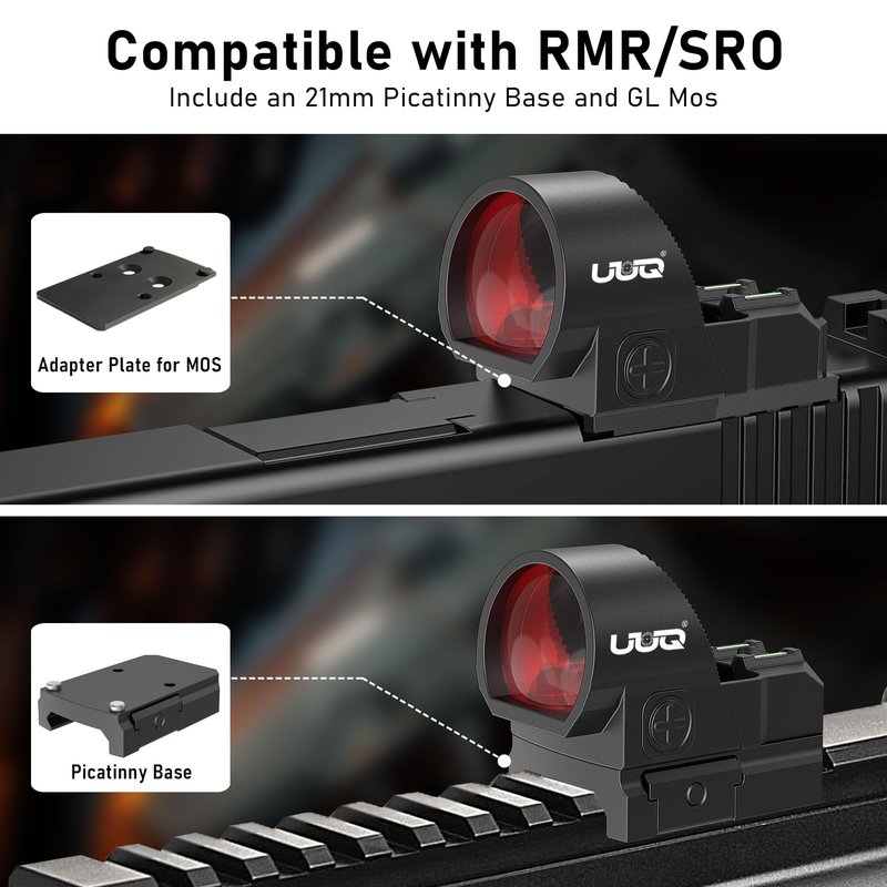 UUQ EagleC28 Shake Awake Red Dot Sight Compatible with RMR/SRO and Picatinny Mount 2moa,1x26mm Round Lens,10 Brightness Micro Reflex Optic for Rifle, Pistol and Shotgun (RMR/SRO with Fiber Optics)