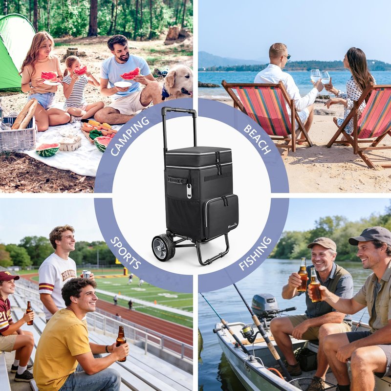 KEDSUM 84-Can Large Cooler with Wheels, Collapsible Wheeled Soft Sided Cooler with 7" Big Wheel, Ideal for Beach, Camping, Fishing & Road Trip, 20+ Hour Ice Retention & Anti-Tipping Design