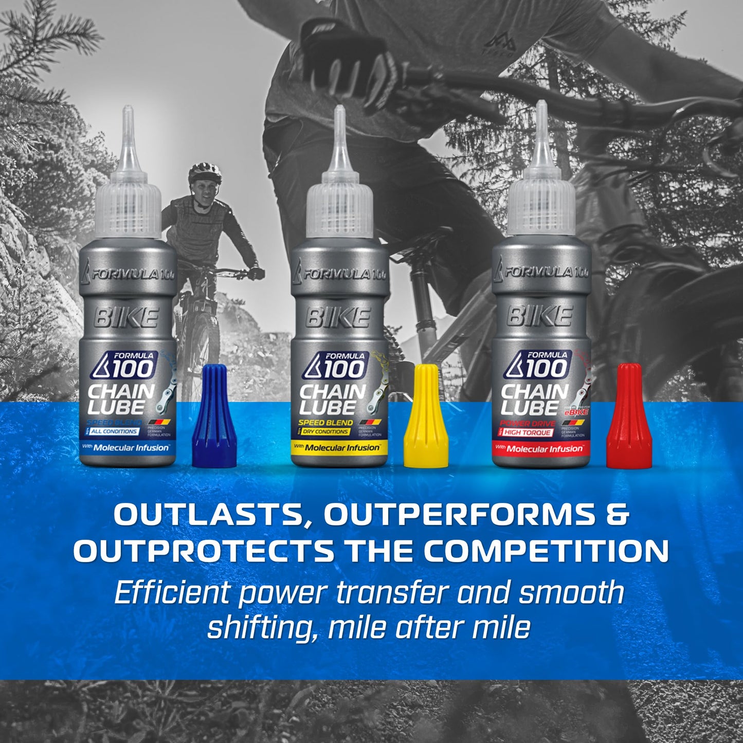 Formula 100 Chain Lube Pro Pack with All Conditions, Dry Conditions, & eBike Lubricant – Collection of Lubricant for Bicycles & Electric Bikes – Protects Against Wear & Corrosion – Three 50ml Bottles