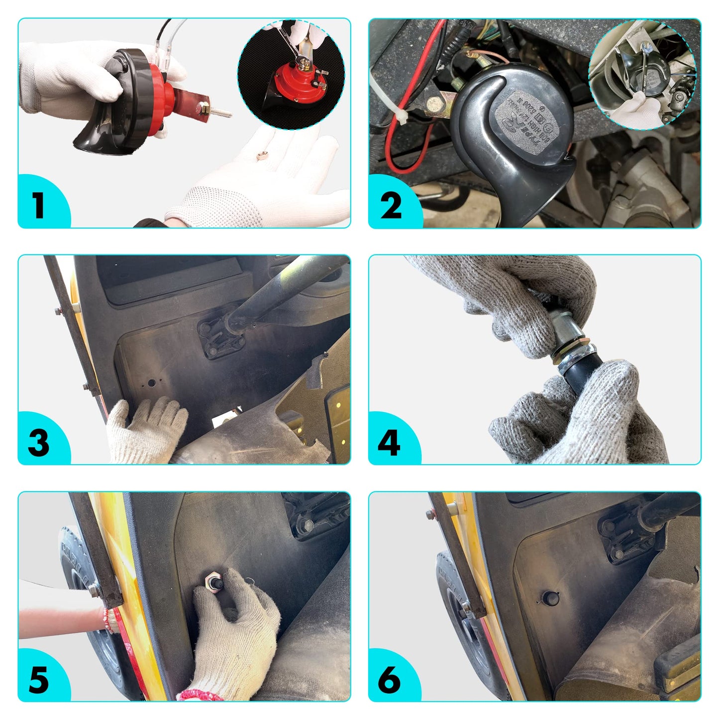 10L0L Golf Cart Horn Kit for EZGO Club Car Yamaha or UTV Universal Waterproof Electric Snail Horn 118DB Floor Mount Button Switch, Adjustable Loud (12 Volt Input)