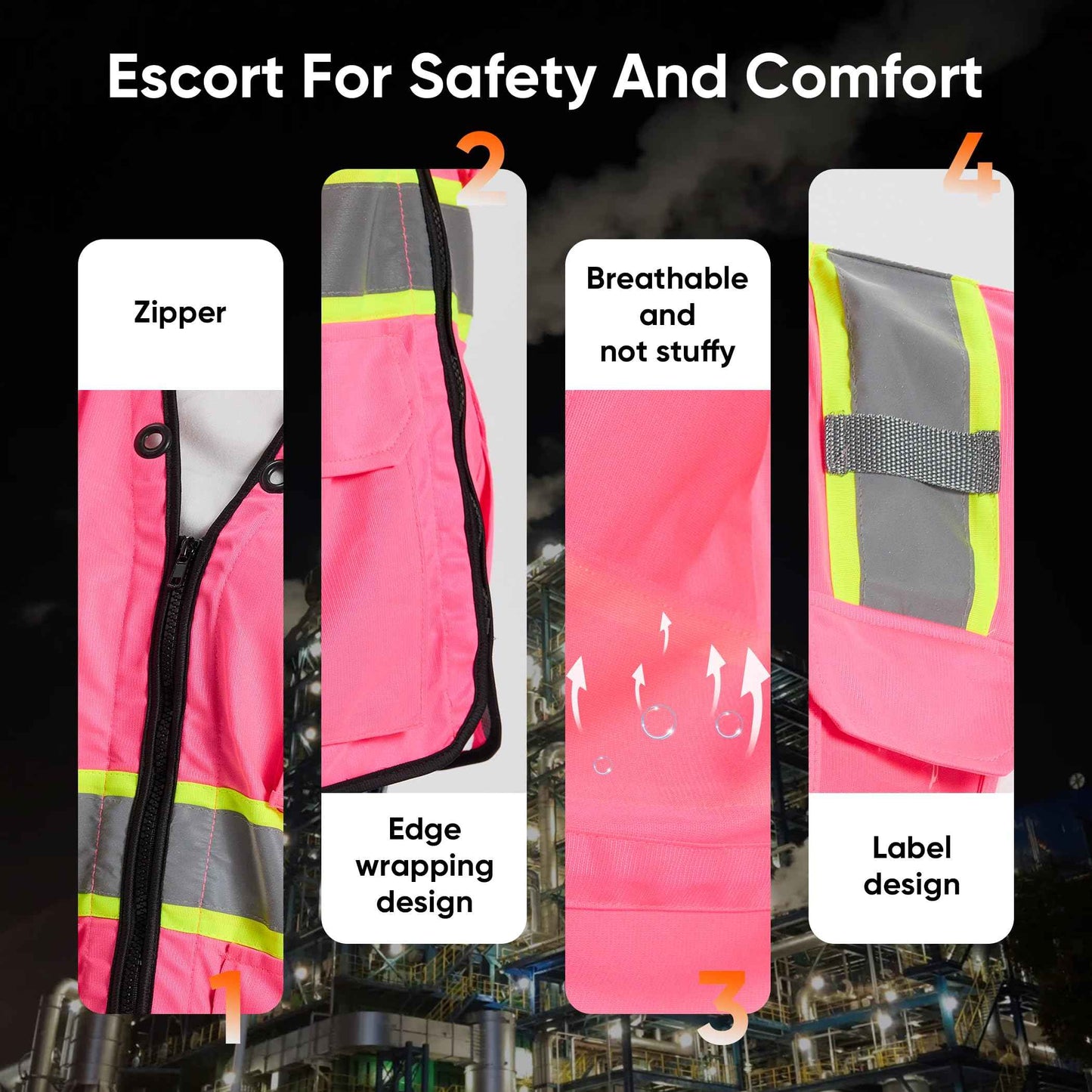 Hi Vis Safety Vest for Women,Working Drawstring waist Construction Vest with Pockets and Zipper,Womens Safety Vest,ANSI Type R Class2