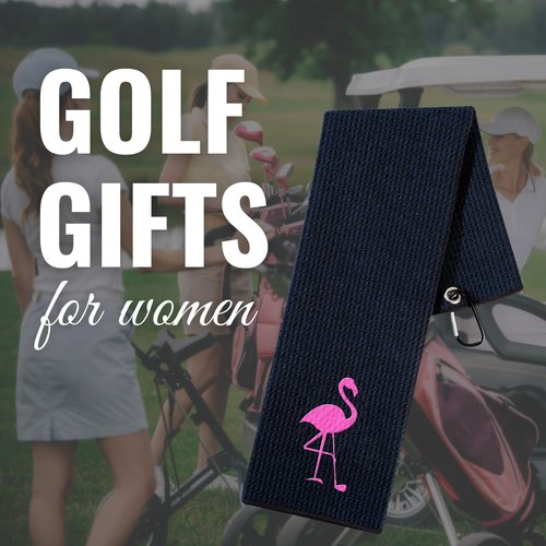 CybGene Golf Gifts for Women, Flamingo Golf Towel, 16”x 24” Microfiber Golf Towel, Black