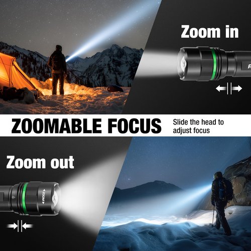 Arrow Rechargeable Flashlights 2000 Lumens, Bright LED Flashlight with High/Medium/Low/Strobe Modes, Zoomable Flash Light with 4600mAh Battery, USB-C Charging for Repair, Outdoors & Emergency