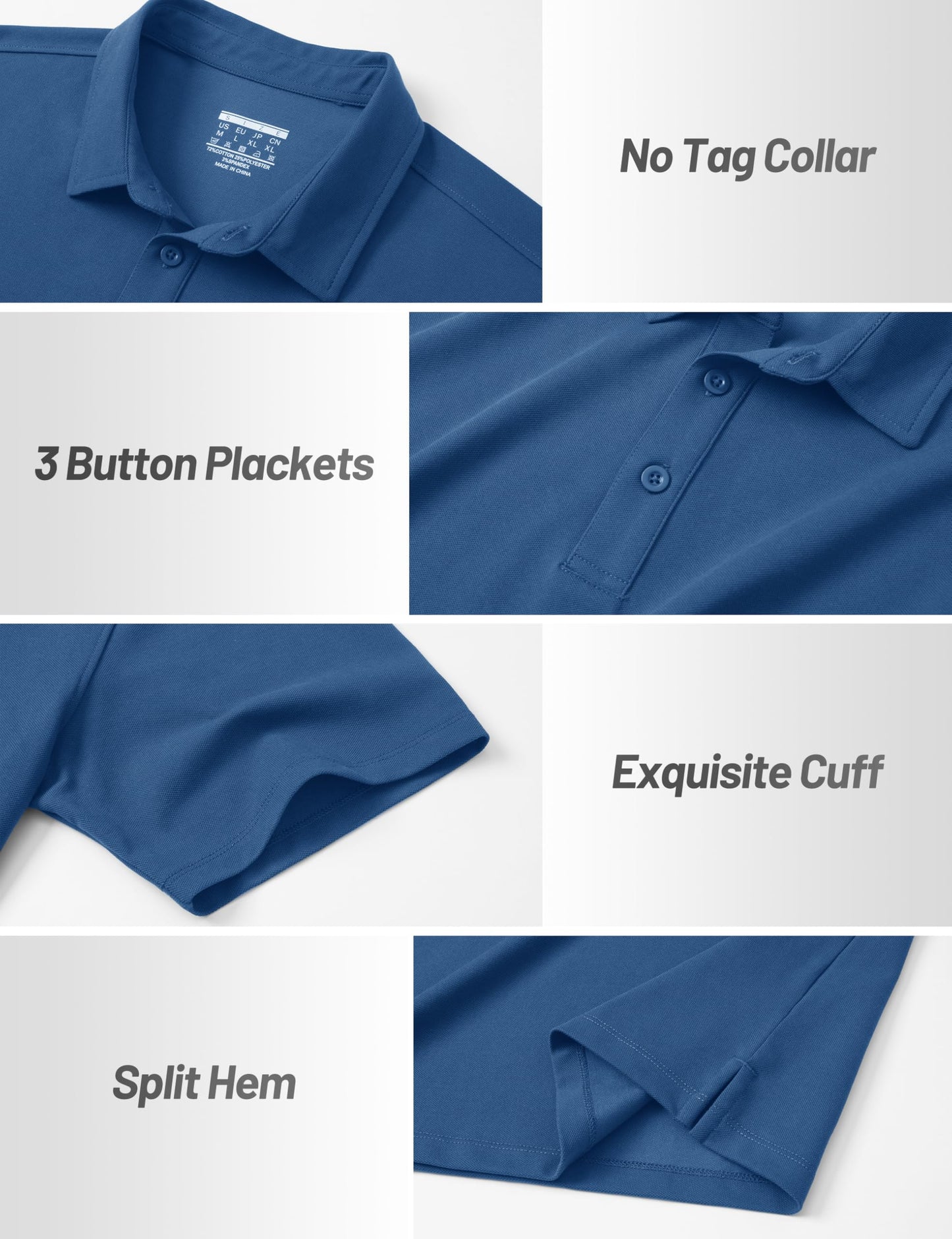 Cotrasen Polo Shirts for Men Cotton Pique Short Sleeve T-Shirts 3 Buttons Classic Fit Casual Athletic Performance Golf Tee Shirts Blue Gray L