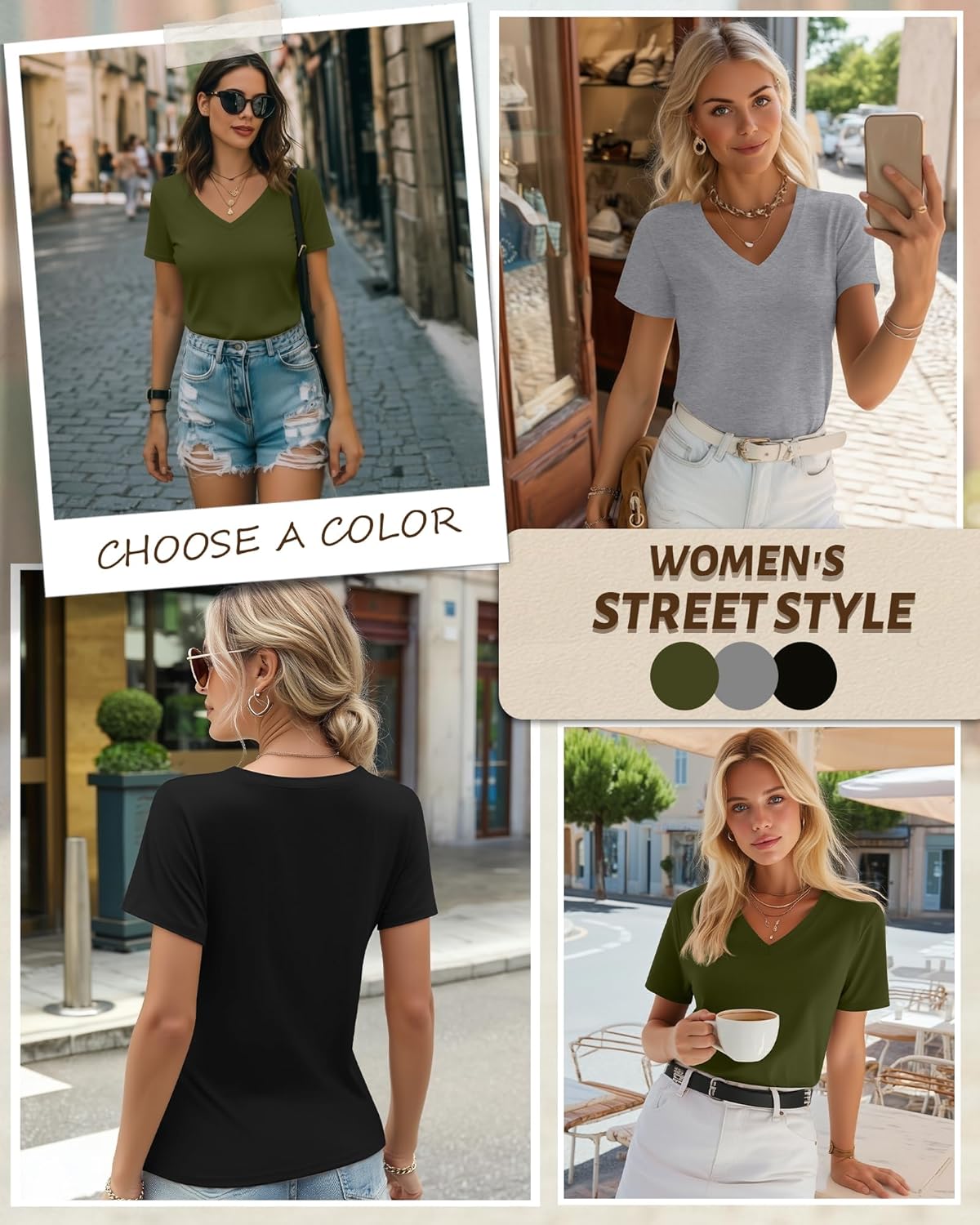 Riyiper Women's V-Neck T-Shirts - 3 Pack Casual Short Sleeve Tops | Trendy Loose Fit Tees
