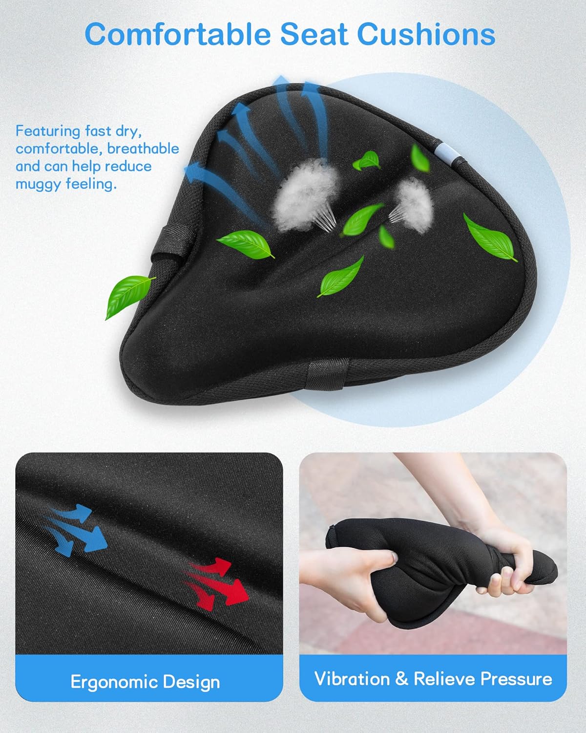 Skiennix Bike Seat Cushion - Gel Cover for Ultimate Comfort | 11x10 Inch for Indoor & Outdoor Use