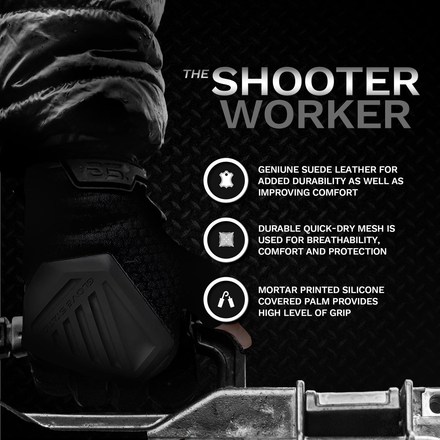 Glove Station The Paintball Work Gloves - Black (Medium), Suede Leather Palm, Knuckle Protection for Men, 2 Fingerless Design for Paintball, Riding and Motorcycle Use