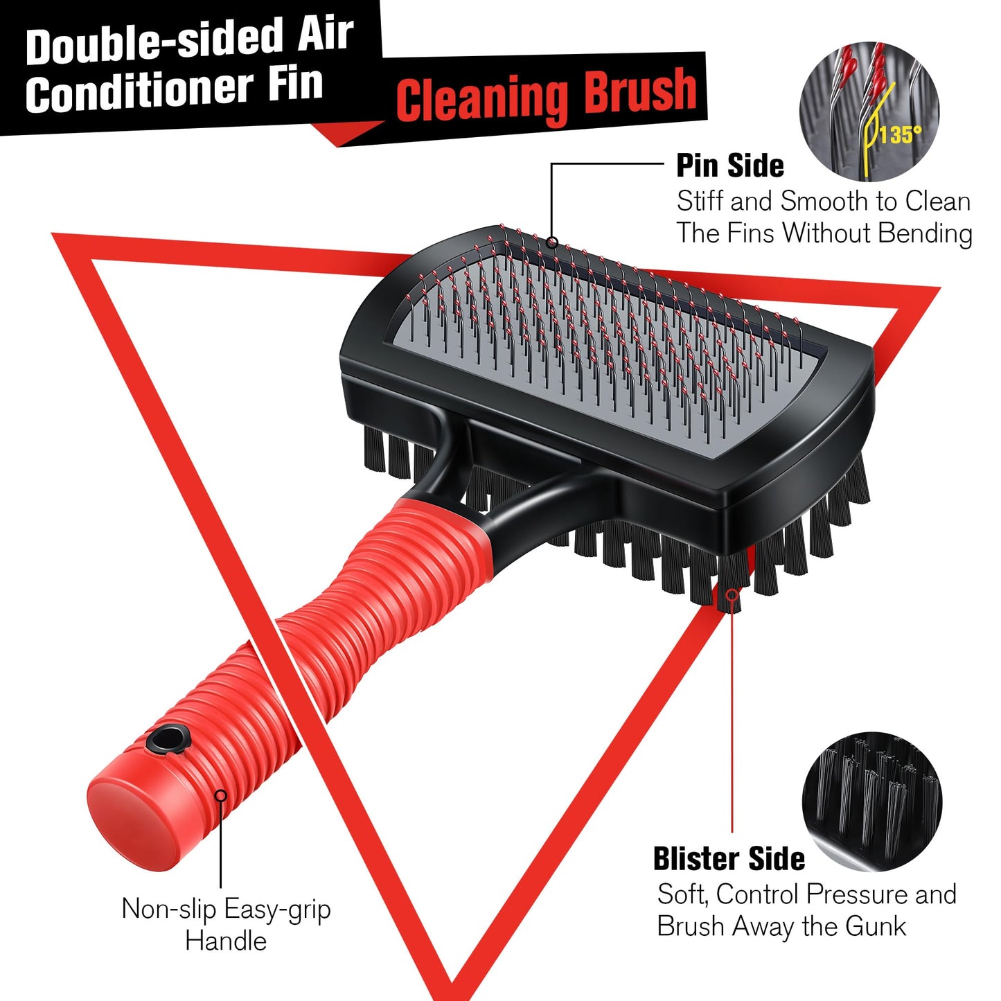 Ceoighe 2 Pack Advanced Coil Cleaning Fin Brush for AC Evaporator and Condenser, Effective Dual-Sided HVAC Coil Cleaner, Stainless Steel Pins & Soft Bristles, Prevent Build-Up, Easy AC Maintenance