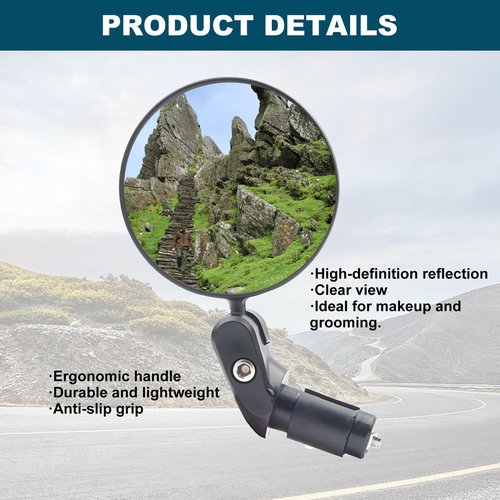 YENOVO Bike Rear View Mirror for Handlebar End, 1 Pair 360° Adjustable HD Convex Glass Lens, Universal Fit for 18-22mm Inner Diameter, Easy Install, Suitable for Road, Mountain, and E-Bikes