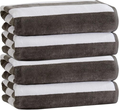 Market & Place 100% Cotton Velour Beach Towel Set - Ultra Soft, Plush & Highly Absorbent | 30" x 60" | Charcoal (4-Pack)