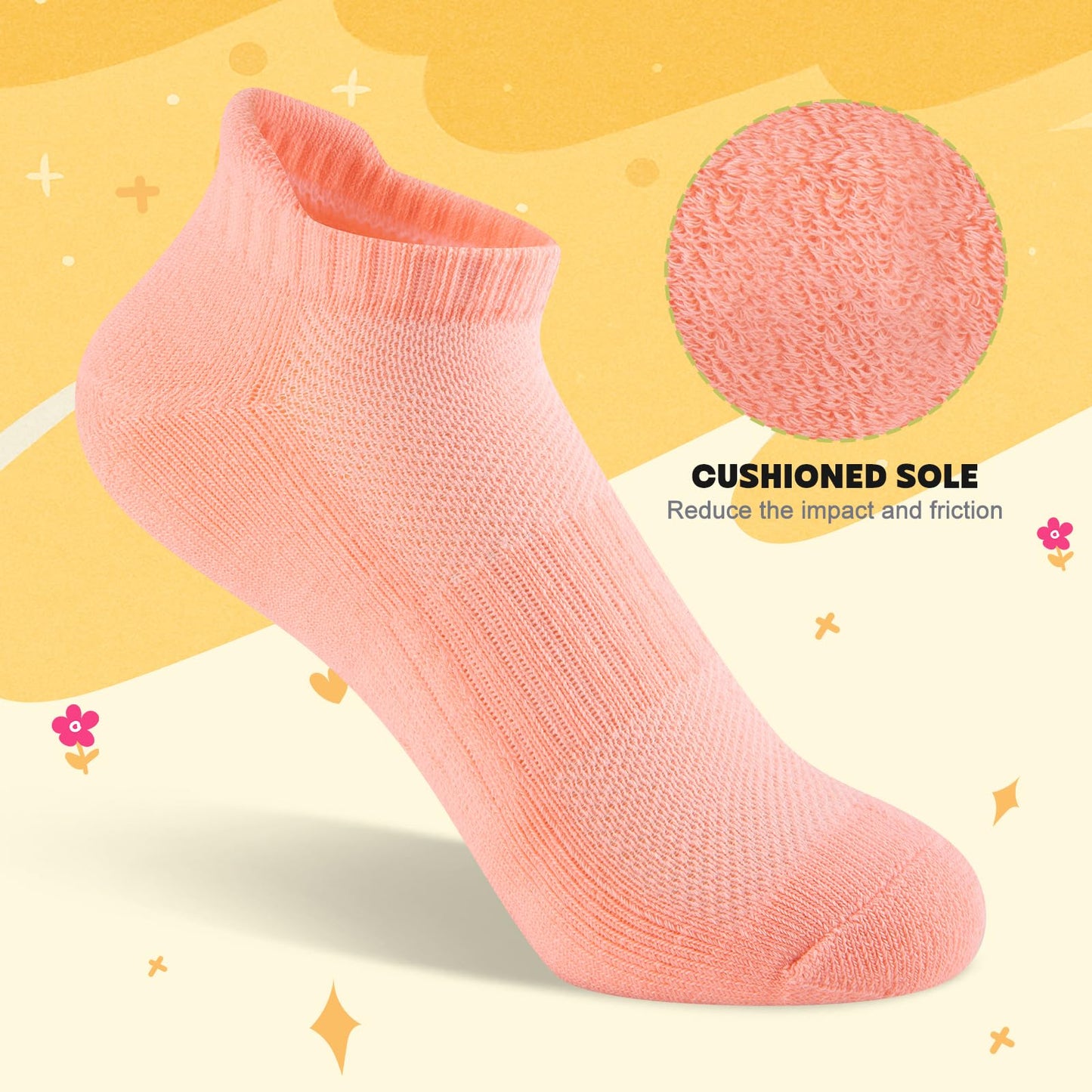 Comfoex 12 Pairs Boys Girls Socks Ankle Athletic Low Cut Short For Kids 4-7 7-10 Years Olds With Cushioned Sole