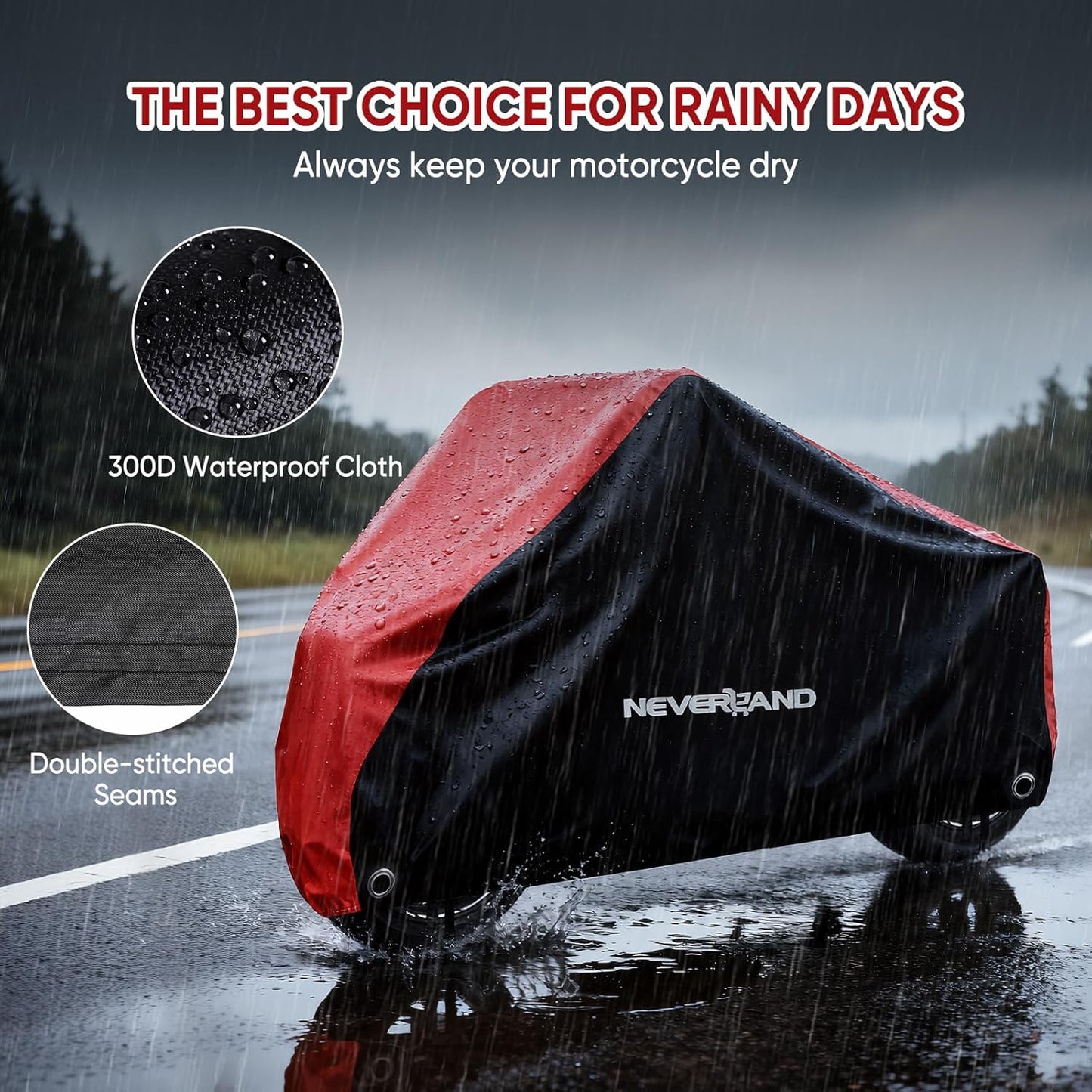Neverland Motorcycle Cover - Waterproof All-Season Heavy-Duty Protection | Fits Most Bikes Up to 86”