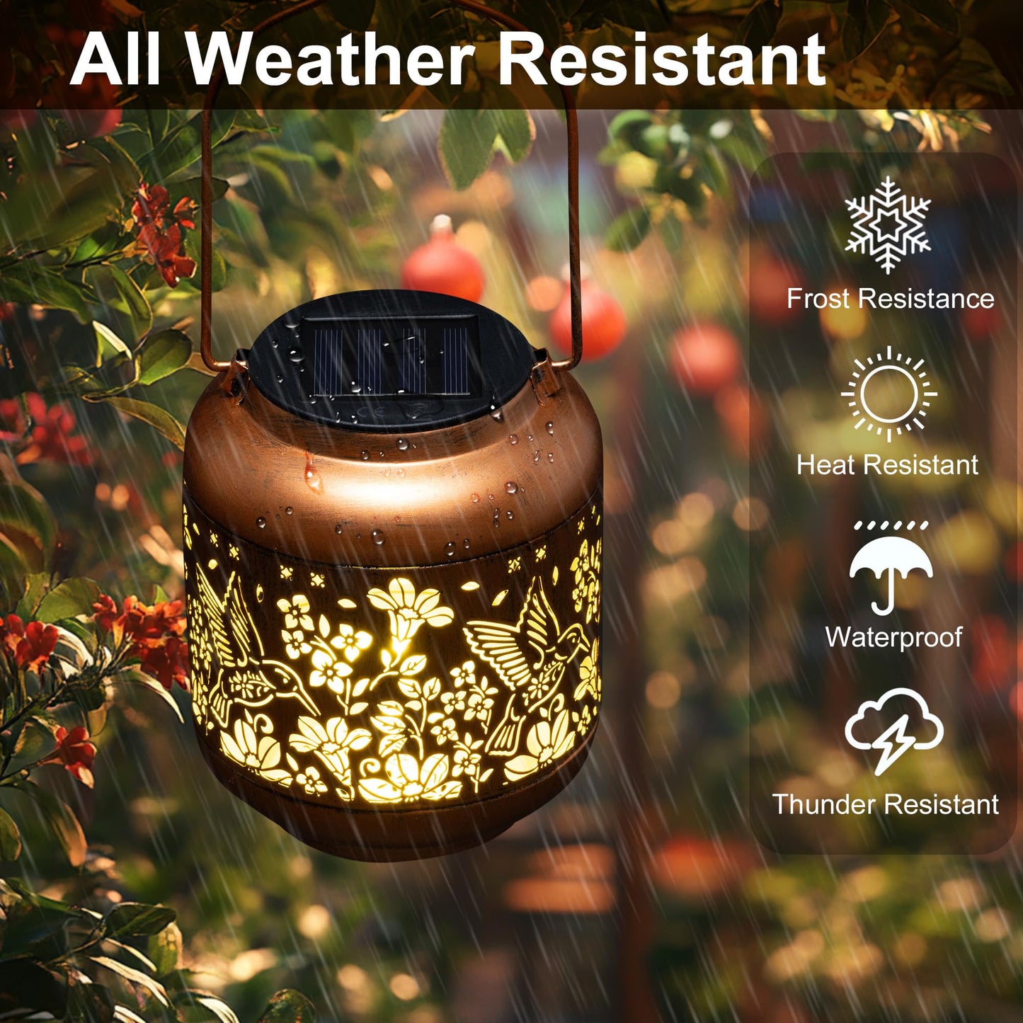 Hummingbird Solar Lanterns Outdoor Hanging Waterproof Lantern,Metal Garden Decorative Lights for Yard, Patio, Lawn, Porch, Backyard ,Gifts for Women Mom Grandma