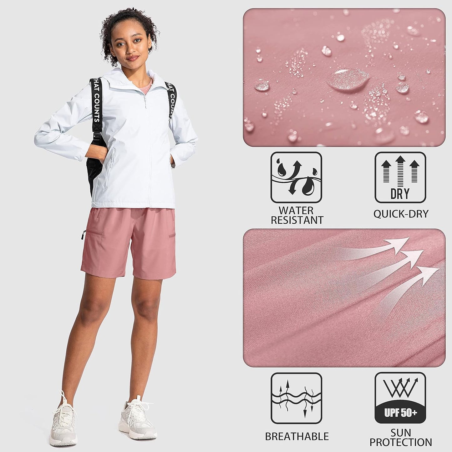 SANTINY Women's Hiking Cargo Shorts - Quick Dry, Lightweight Summer Athletic Shorts with Zipper Pockets