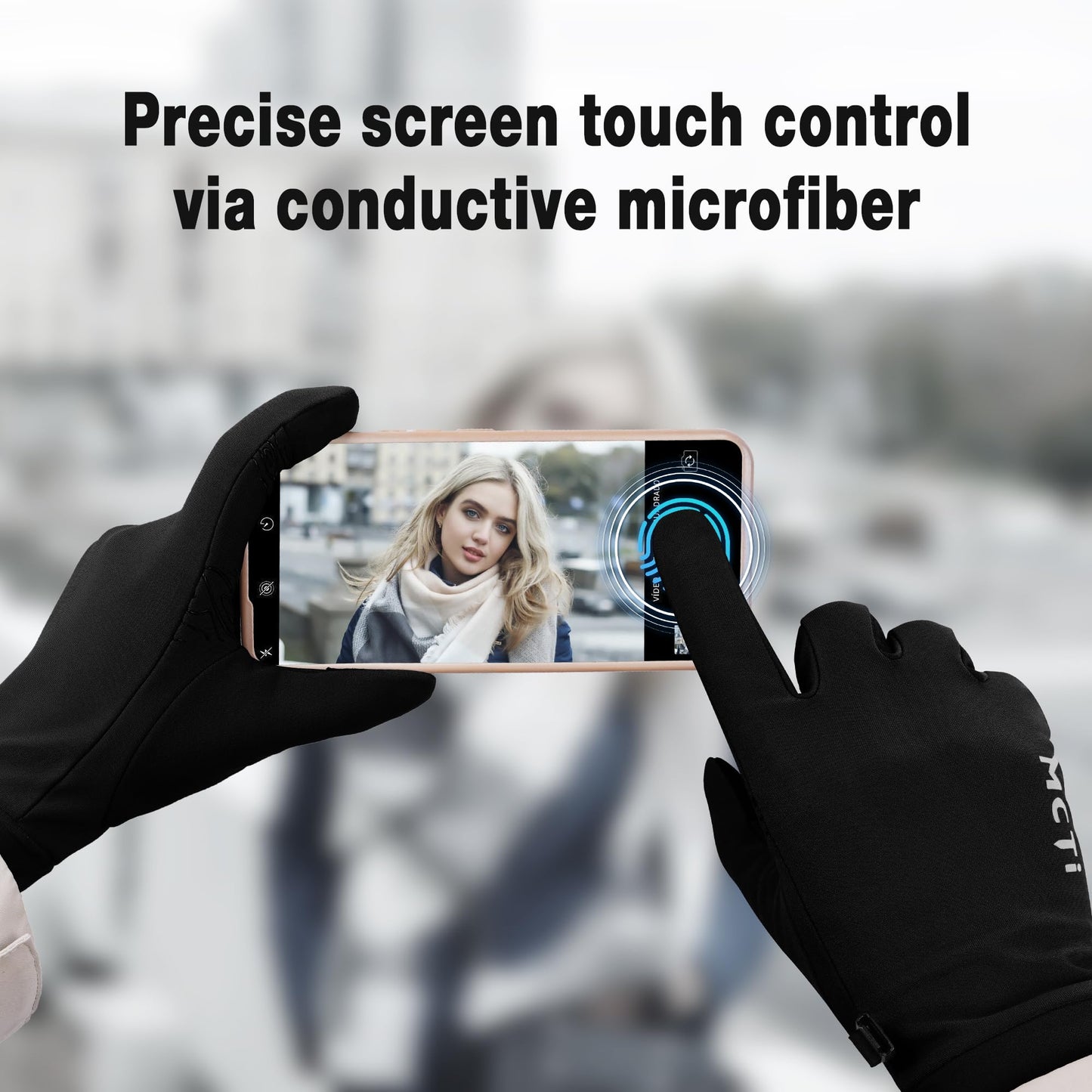 MCTi Lightweight Gloves Liners for Men Women, Touch Screen Gloves with Conductive Microfiber, Palm Silicone, for Cold Weather Running Driving Hiking Black-L