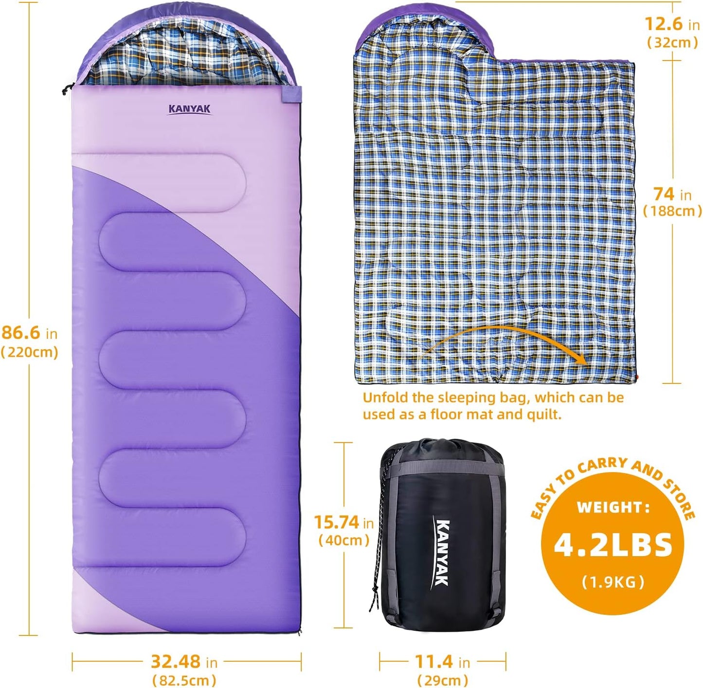 Skiennix Camping Sleeping Bag - 32℉ Cold Weather Warmth for Adults & Kids | 3-4 Season Outdoor Gear